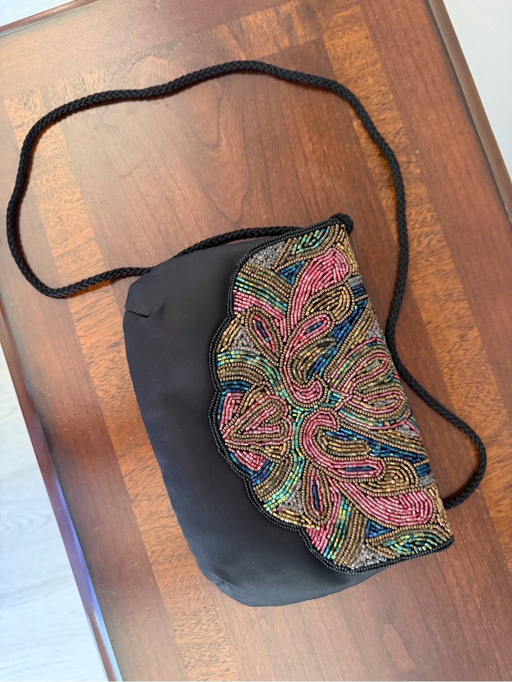 Sophistique Vintage Beaded Multicolored and Black Shoulder Purse